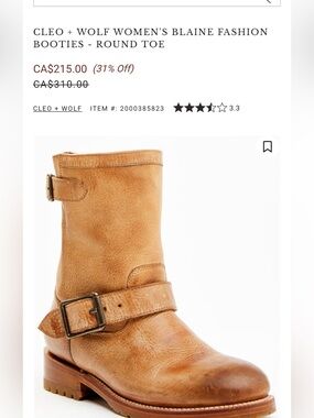 Cleo + Wolf Women's 8 M Cognac Blaine Short Leather Engineer Booties Round Toe